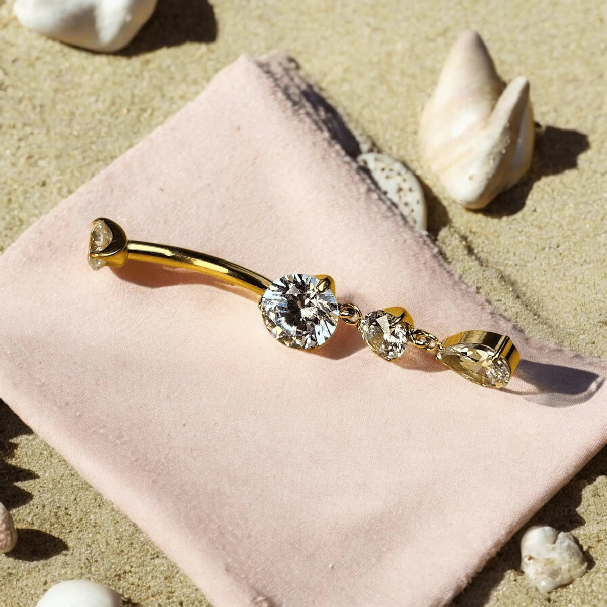 Titanium Teardrop CZ Dangle Belly Ring Dangling CZ Statement - Manoune JEWELRY Belly_Jewelry Earrings - Navel_Ring - Necklace - Stud - Manoune_Jewelry - Belly_Ring - Navel_Jewelry Titanium Gold_Plated