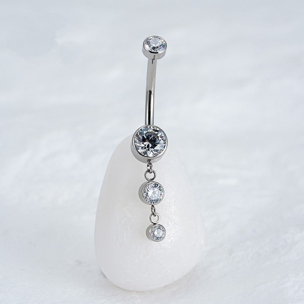 Titanium Dangle CZ Gems Belly Ring Drop Pendant CZ - MANOUNE Belly_Jewelry Earrings - Navel_Ring - Necklace - Stud - Manoune_Jewelry - Belly_Ring - Navel_Jewelry Titanium Gold_Plated
