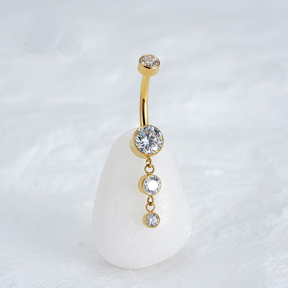 Titanium Dangle CZ Gems Belly Ring Drop Pendant CZ - MANOUNE Belly_Jewelry Earrings - Navel_Ring - Necklace - Stud - Manoune_Jewelry - Belly_Ring - Navel_Jewelry Titanium Gold_Plated