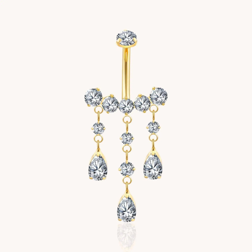 Titanium Teardrop CZ Dangle Belly Button Ring 14g Pear Drop Threaded Navel Curved Barbell Piercing Jewelry - Manoune JEWELRY Belly_Jewelry Earrings - Navel_Ring - Necklace - Stud - Manoune_Jewelry - Belly_Ring - Navel_Jewelry Titanium Gold_Plated