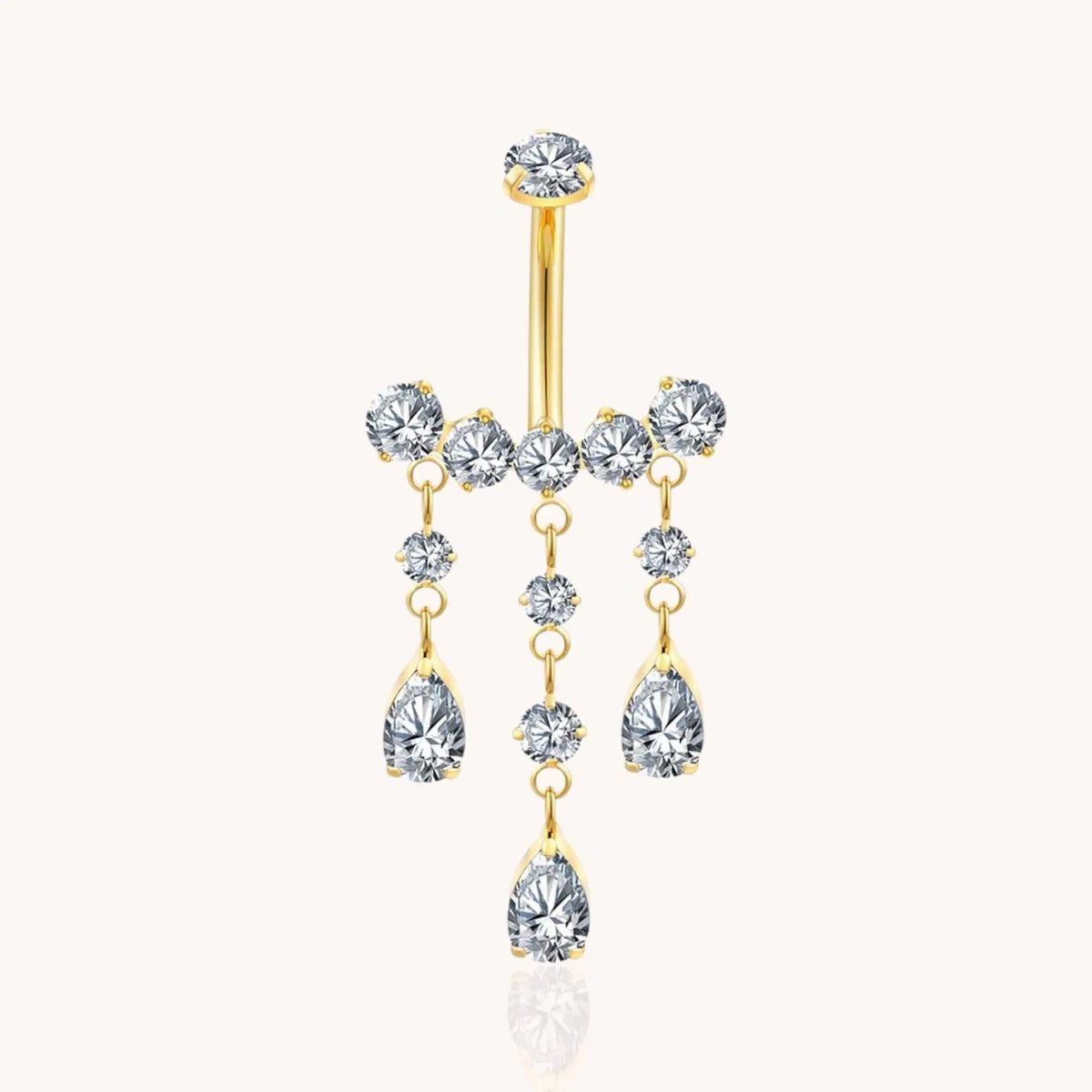 Titanium Teardrop CZ Dangle Belly Button Ring 14g Pear Drop Threaded Navel Curved Barbell Piercing Jewelry - Manoune JEWELRY Belly_Jewelry Earrings - Navel_Ring - Necklace - Stud - Manoune_Jewelry - Belly_Ring - Navel_Jewelry Titanium Gold_Plated