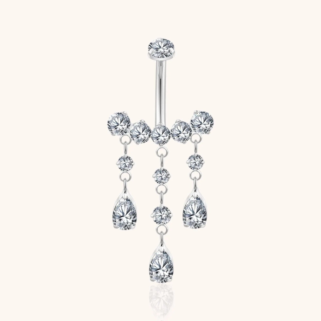 Titanium Teardrop CZ Dangle Belly Button Ring 14g Pear Drop Threaded Navel Curved Barbell Piercing Jewelry - Manoune JEWELRY Belly_Jewelry Earrings - Navel_Ring - Necklace - Stud - Manoune_Jewelry - Belly_Ring - Navel_Jewelry Titanium Gold_Plated