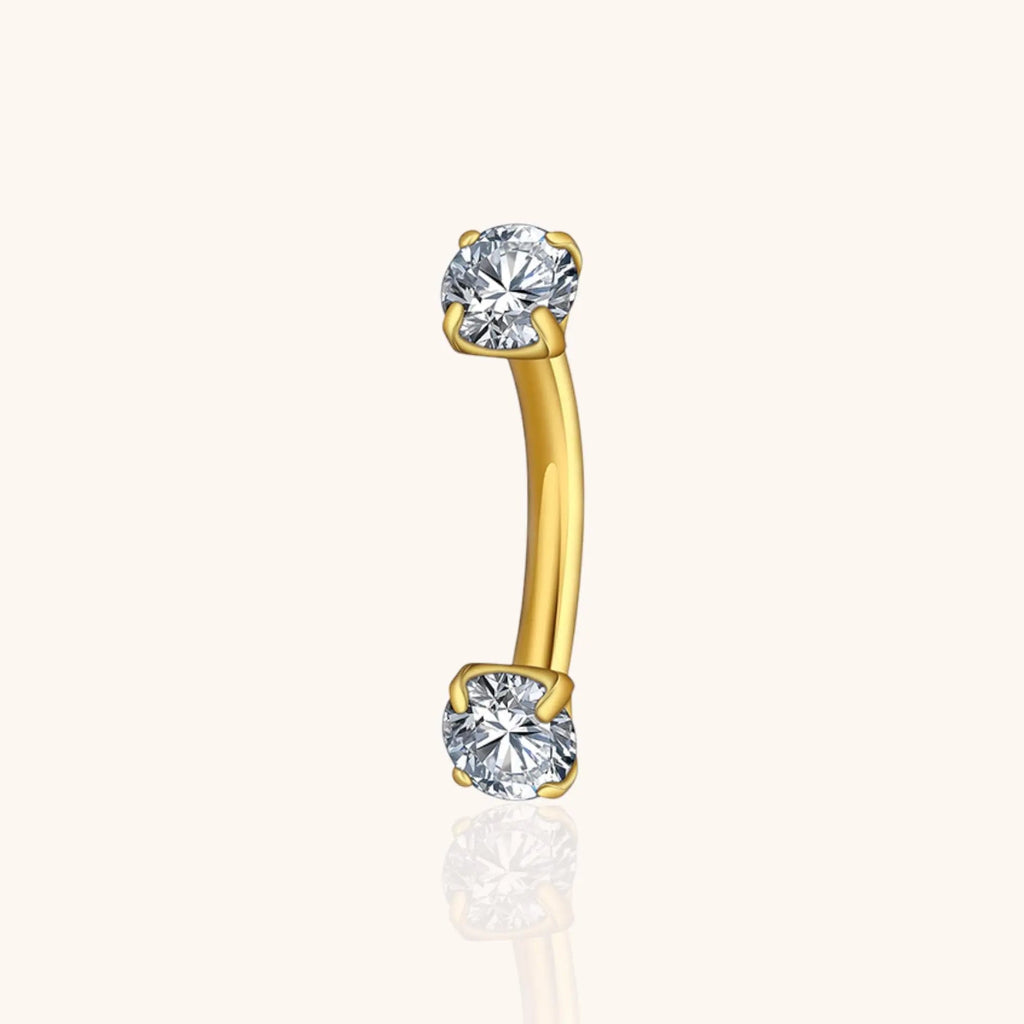Titanium Curved Barbell with CZ for Cartilage Helix Rook Eyebrow Lip Piercing,Hypoallergenic - Manoune JEWELRY Belly_Jewelry Earrings - Navel_Ring - Necklace - Stud - Manoune_Jewelry - Belly_Ring - Navel_Jewelry Titanium Gold_Plated