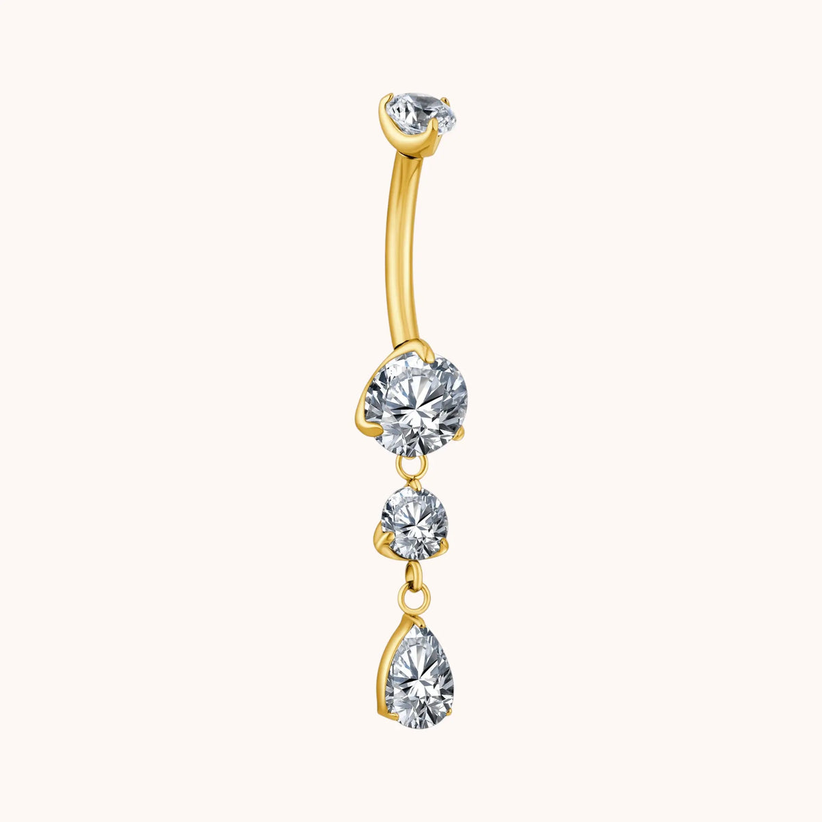 Titanium Teardrop CZ Dangle Belly Ring Dangling CZ Statement - Manoune JEWELRY Belly_Jewelry Earrings - Navel_Ring - Necklace - Stud - Manoune_Jewelry - Belly_Ring - Navel_Jewelry Titanium Gold_Plated