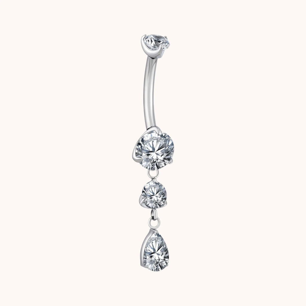 Titanium Teardrop CZ Dangle Belly Ring Dangling CZ Statement - Manoune JEWELRY Belly_Jewelry Earrings - Navel_Ring - Necklace - Stud - Manoune_Jewelry - Belly_Ring - Navel_Jewelry Titanium Gold_Plated